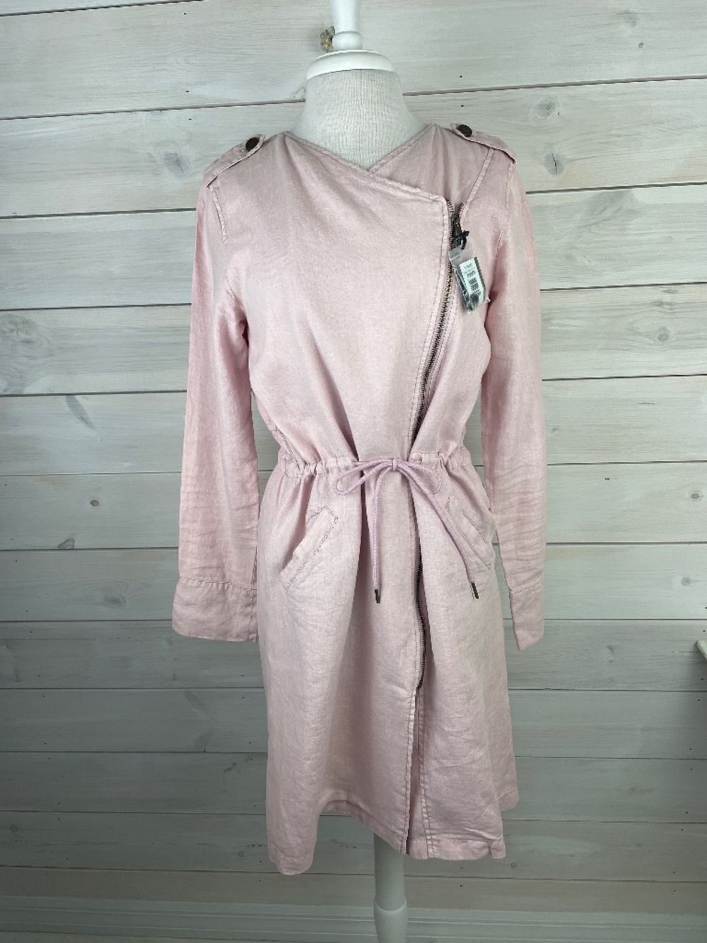 Michael Stars Womens Pink Long Linen Jacket Trench Coat Size Medium - NWT $278